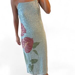 FARM Rio Sequin Floral Dress Blue